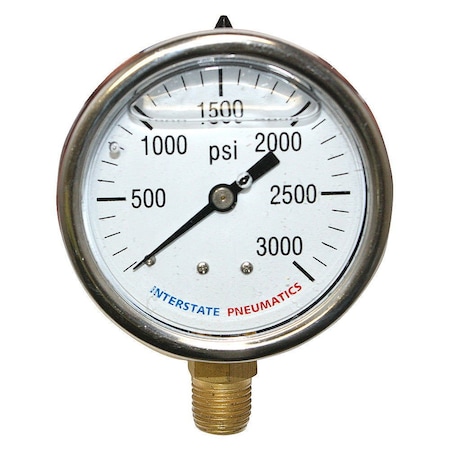 Interstate Pneumatics Oil Filled Pressure Gauge 3000 PSI 2-1/2 Inch Dial 1/4 Inch NPT Bottom Mount G7022-3000